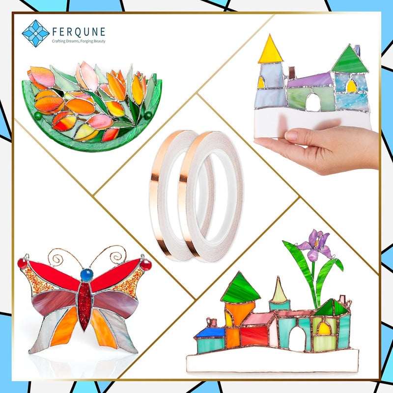 Ferqune 7/32 Inch Black Backed Copper Foil Foil Tape for Stained Glass, 2 Rolls, 1 Burnisher - Image 5
